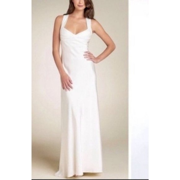 Calvin Klein Formal Maxi Dress Ivory Sequin Cross Back Faux Silk - Picture 1 of 16
